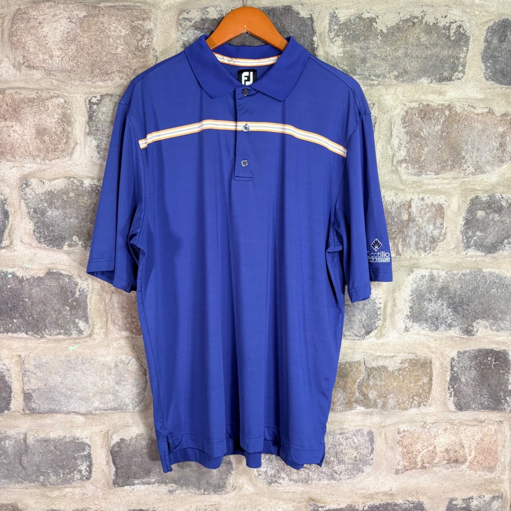 FootJoy Mens XL Royal Blue Ocotillo Golf Resort Striped Performance Polo Active